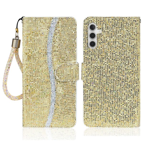 Samsung Galaxy A34 (5G) Læder Cover m. Pung & Strop - Glitter Design - Guld on Sale