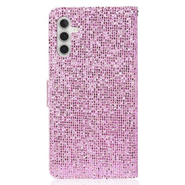 Samsung Galaxy A24 Læder Cover m. Pung & Strop - Glitter Design - Lyserød Fashion