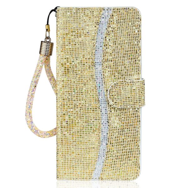 Samsung Galaxy A34 (5G) Læder Cover m. Pung & Strop - Glitter Design - Guld on Sale