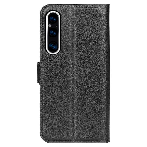 Sony Xperia 1 V Litchi Læder Cover m. Pung - Sort on Sale