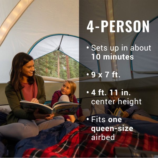 Coleman OneSource Rechargeable 4-Person Camping Dome Tent w Airflow System  LED Lighting [2000035457] Online