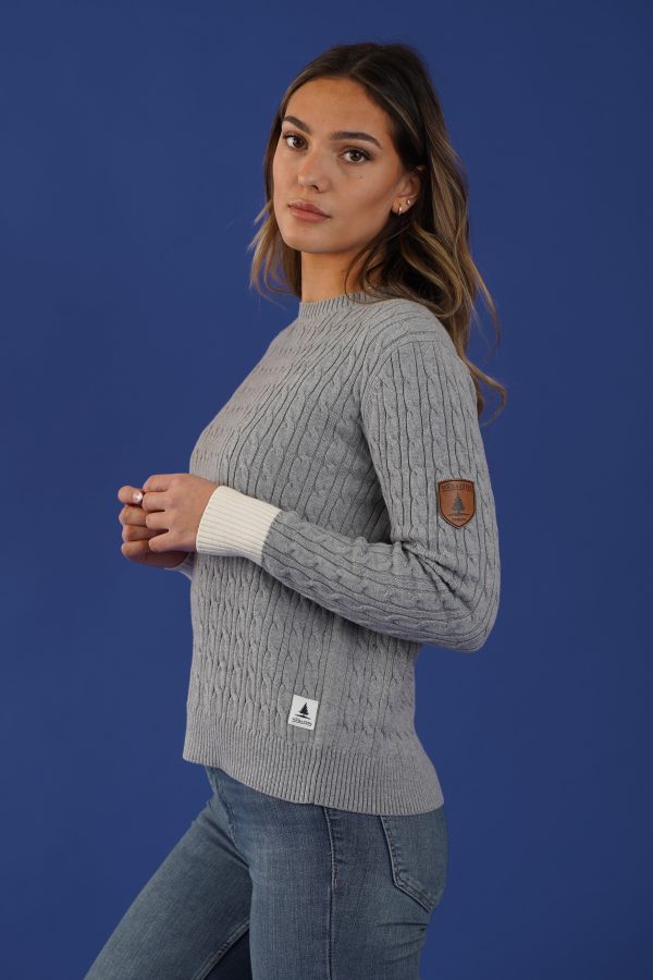 Raven Light Heather Grey Cable Knit Sweater Supply