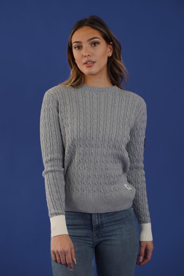 Raven Light Heather Grey Cable Knit Sweater Supply