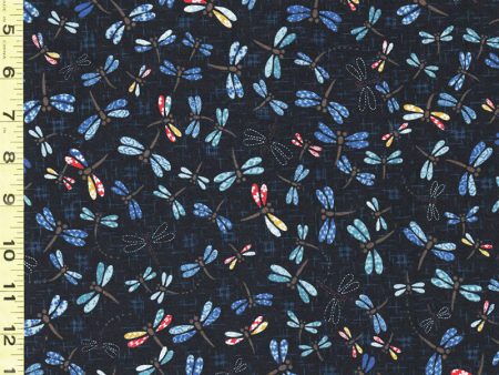 Japanese - Sevenberry Kasuri Collection - Small Colorful Dragonflies - SB-83033D1-1 - Dark Blue  Navy - Last 2 1 8 Yards Cheap