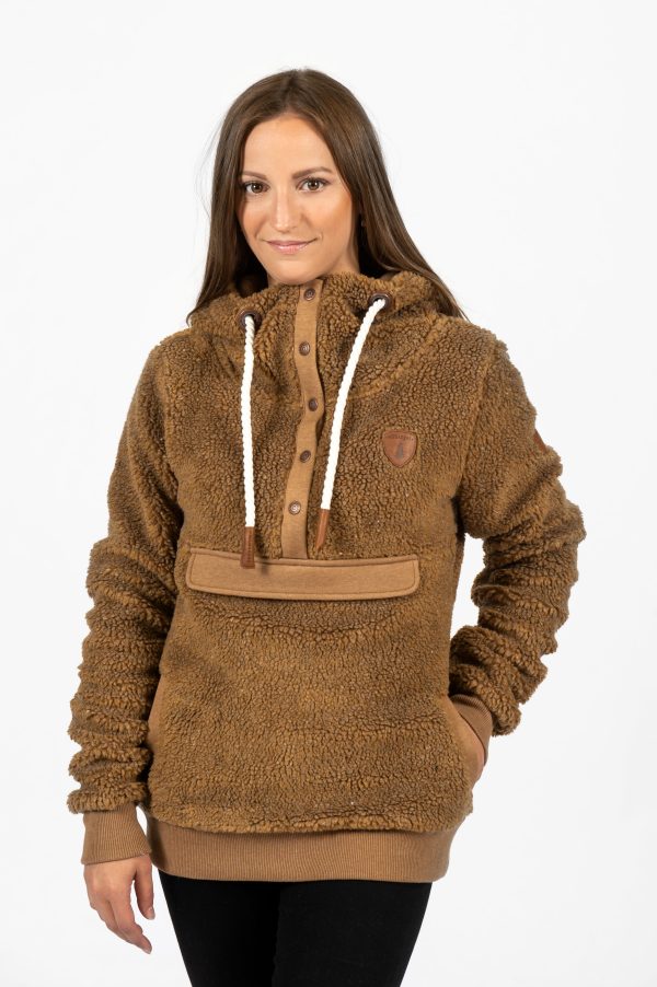 Mara Sherpa Teddy Snap-Neck Hoodie For Cheap