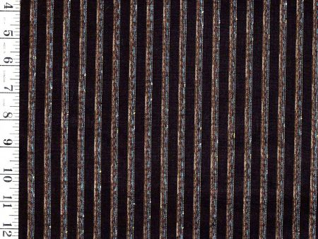 *1009 - Japanese Silk - Silk Blend - Tsumugi Stripes - Espresso Brown & Multi-Colored Stripes For Discount