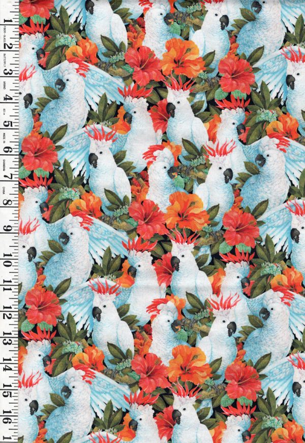 Tropical - Cockatoo Collection - Compact Cockatoos & Hibiscus - 29078-Z - Multi - ON SALE - SAVE 30% - By the Yard Cheap