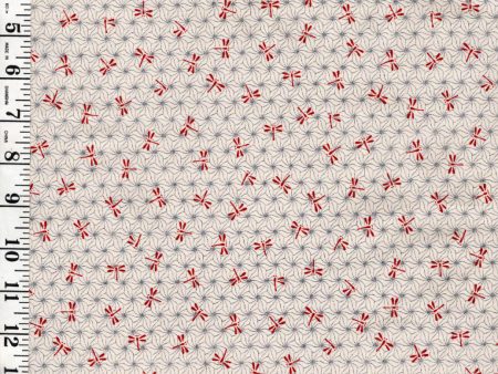 *Japanese - Sevenberry Small Red Dragonflies on Asanoha - Cream - Last 1 yard Cheap