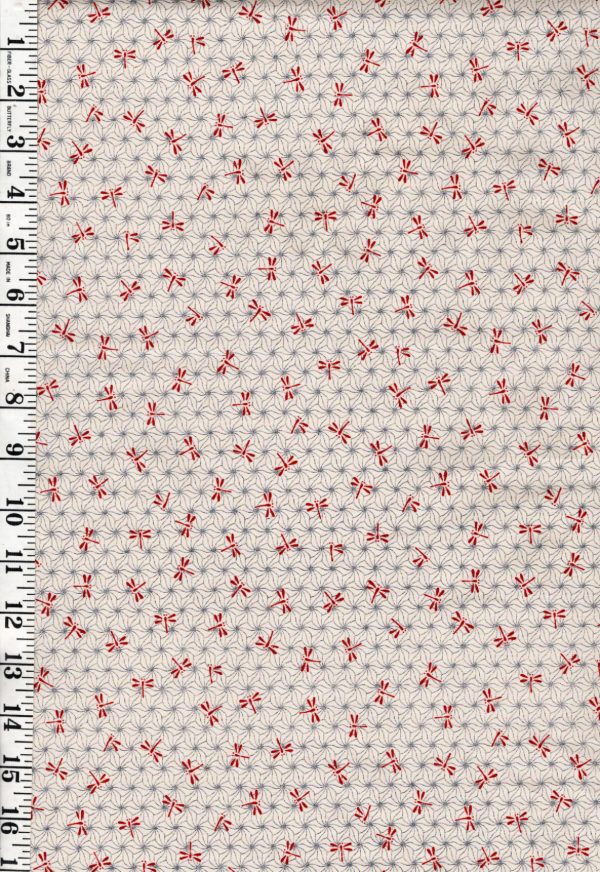 *Japanese - Sevenberry Small Red Dragonflies on Asanoha - Cream - Last 1 yard Cheap