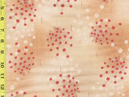 Japanese - Handworks Small Red Floral Clusters - Cotton-Linen - CL10447S-D - Tan - ON SALE - SAVE 40% - BY THE YARD Online