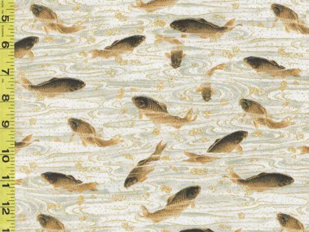 Asian - Imperial 17- Swimming Carp & Water Swirls - SRKM-20380-199 - (Antique) Gold - ON SALE - $5.00 yard - By the Yard - Last 1 7 8 Yard For Sale