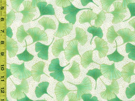 Asian - Northcott Ginkgo - Shimmer Floating Ginkgo Leaves & Pindot - 26854M-10 - White Hot on Sale