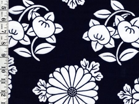 Yukata Fabric - 685 - Daisies and Tachibana Citrus - Indigo Fashion