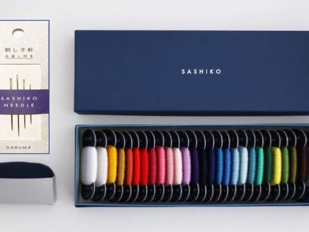 **Sashiko Thread - Daruma - LARGE SIZE - Thin Weight Collection Thread Box - 29 Colors, Needles & Pincushion Online now