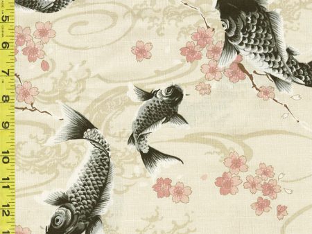 Japanese - KOKKA Todoroki Koi & Cherry Blossoms - Dobby Weave - YGA-49110-A17 -Beige Online Hot Sale