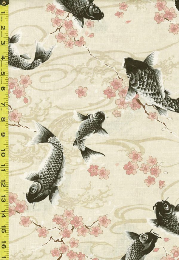 Japanese - KOKKA Todoroki Koi & Cherry Blossoms - Dobby Weave - YGA-49110-A17 -Beige Online Hot Sale