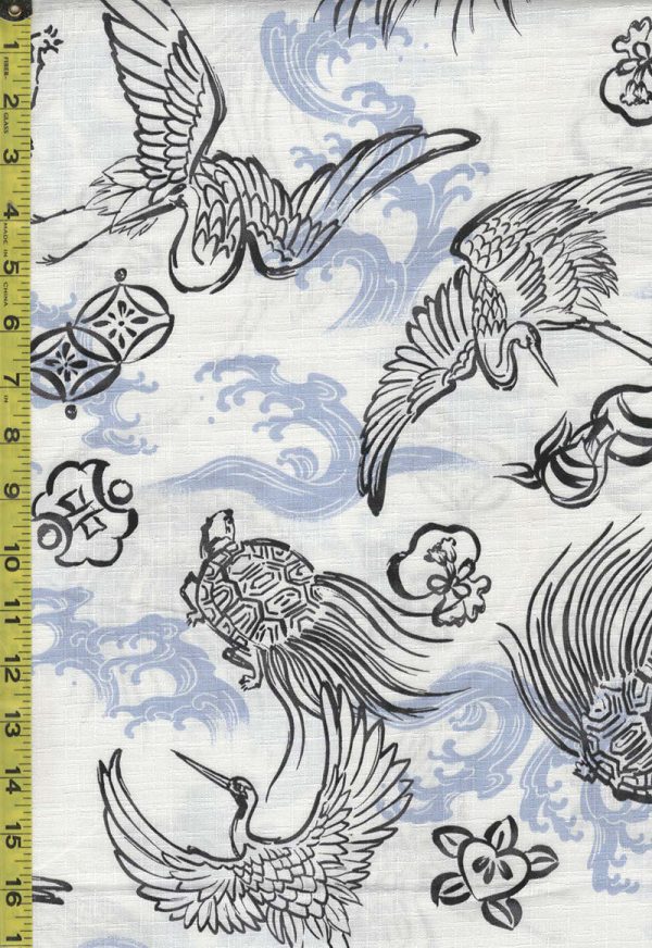 *Japanese - Hokkoh Cranes, Tortoise & Waves - Dobby Weave - 321-1110-2A - White - Last 1 7 8 Yards Cheap