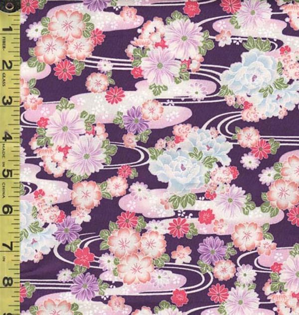 Japanese - Hokkoh - Floral Clusters & River Swirls -1021-110-3C - Purple - ON SALE - SAVE 30% -  Last 2 3 8 Yards Online