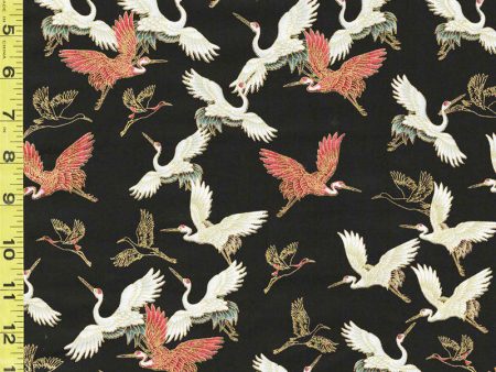 Asian - Kyoto Garden - Small Red and White Flying Cranes - CM1669 - BLACK Sale