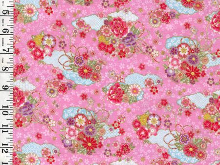 *Japanese - Cosmo Small Clouds with Floral Bouquets - AP42210-1A - Pink Cheap