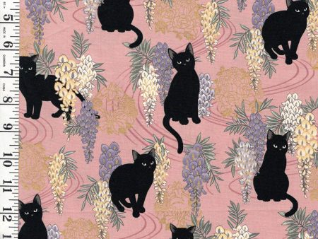 *Quilt Gate - Neko Mini Cats & Wisteria - HR3450-12B - MAUVE PINK Online now