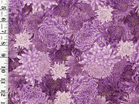 *Asian - SHIZUKA - Compact Floral Mums & Peonies  - FLEUR-CM3164 - PURPLE - Last 2 1 3 Yards Sale