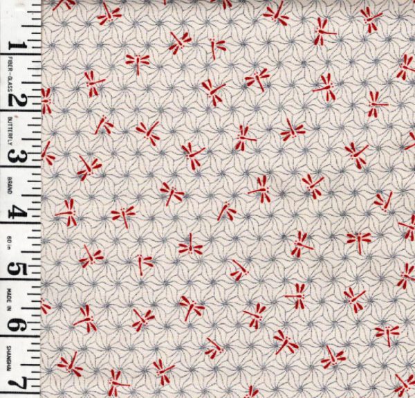 *Japanese - Sevenberry Small Red Dragonflies on Asanoha - Cream - Last 1 yard Cheap