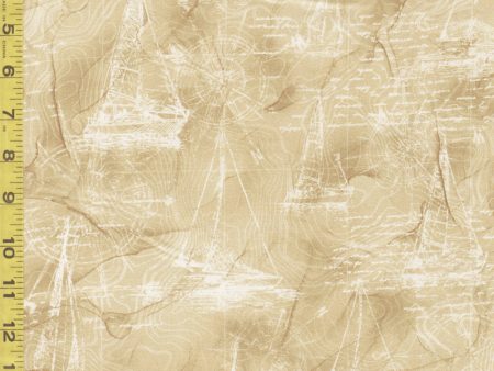 Nautical - Sail Away - Sailboats & Compass - DP24166-12 - Beige  Tan - Last 2 5 8 Yards Sale