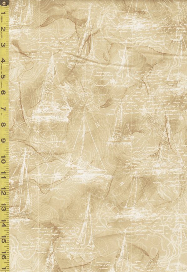 Nautical - Sail Away - Sailboats & Compass - DP24166-12 - Beige  Tan - Last 2 5 8 Yards Sale