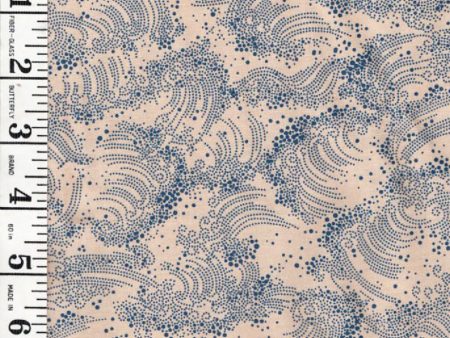 *Japanese - Tiny Dotted Crested Waves - Navy & Tan - Last 1 1 8th yard Cheap