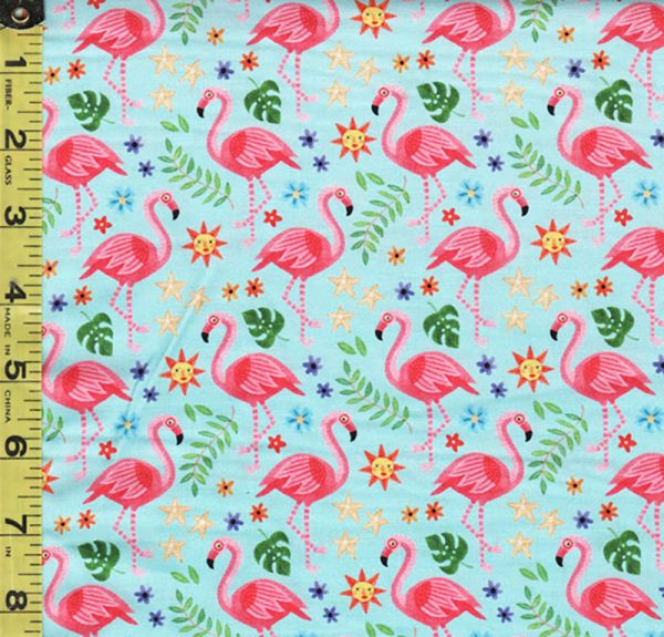 Tropical - Pink Flamingos - 04620-B - Aqua - ON SALE - SAVE 30% - By the Yard Online