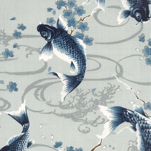 Japanese - KOKKA Todoroki Koi & Cherry Blossoms - Dobby Weave - YGA-49110-1B - Gray For Cheap