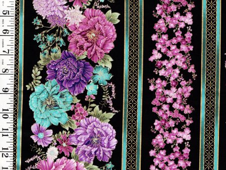 *Asian - SHIZUKA - Floral Stripe - FLEUR-CM3162- BLACK - Last 1 Yard Sale