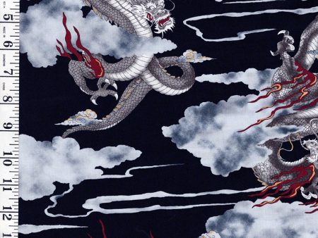 *Japanese - Cosmo Fiery Dragons in the Clouds - SP3700-1D - Dark Indigo (Almost Black) Supply