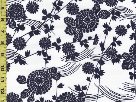 Yukata Fabric - 833 - Floating Flowers & Leafy Branches - White Discount