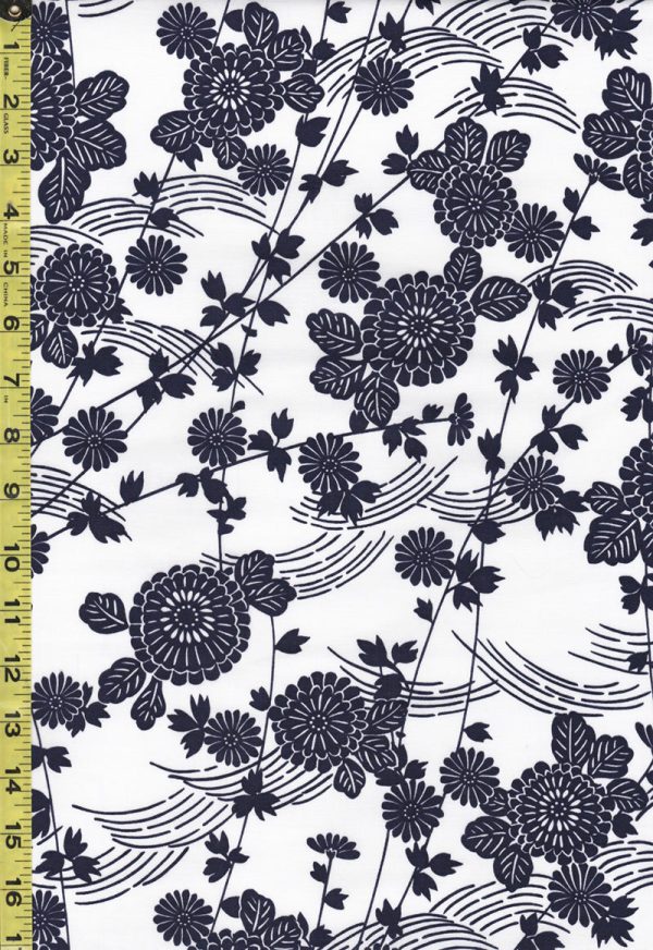 Yukata Fabric - 833 - Floating Flowers & Leafy Branches - White Discount