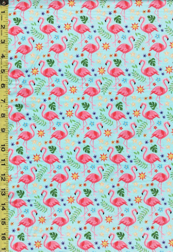 Tropical - Pink Flamingos - 04620-B - Aqua - ON SALE - SAVE 30% - By the Yard Online