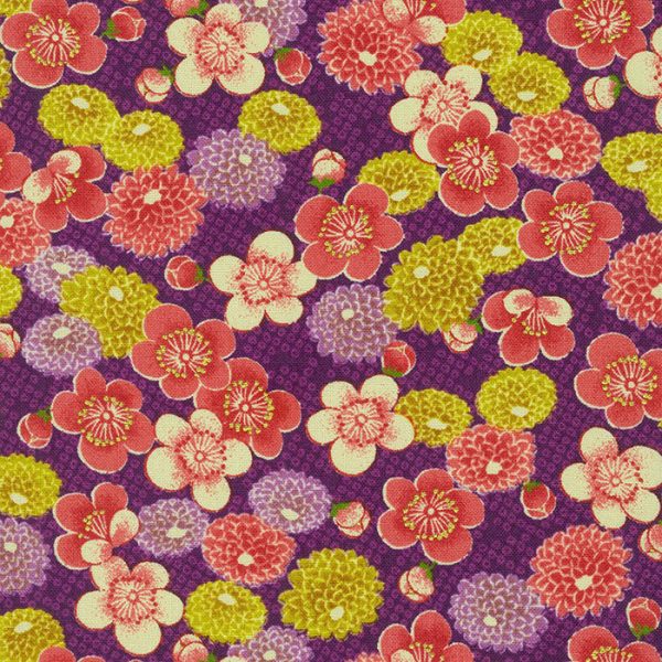 Japanese - Sevenberry Kiku - Kiku (Chrysanthemums) & Cherry Blossoms - SB-850399D1-4 - PURPLE - ON SALE - 20% OFF - BY THE YARD - Last 2 1 4 Yards For Discount