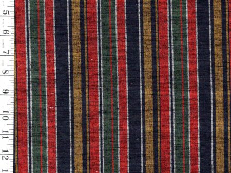 *1006 - Japanese Silk - Silk Blend - Tsumugi Stripes - Gold, Burnt Orange, Green For Discount