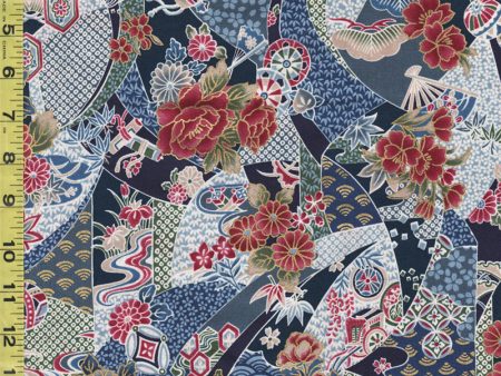 *Japanese - Compact Japanese Floral Collage with Japanese Motifs - TAK TM-7701-C - Blue Cheap