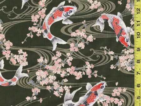 *Japanese - Hokkoh Koi & Cherry Blossom - Dobby Weave - 1021-120-2C - Olive Online Hot Sale