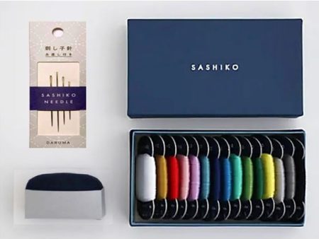 **Sashiko Thread - Daruma - SMALL SIZE - Thin Weight Collection Thread Box - 15 Colors, Needles & Pincushion Discount