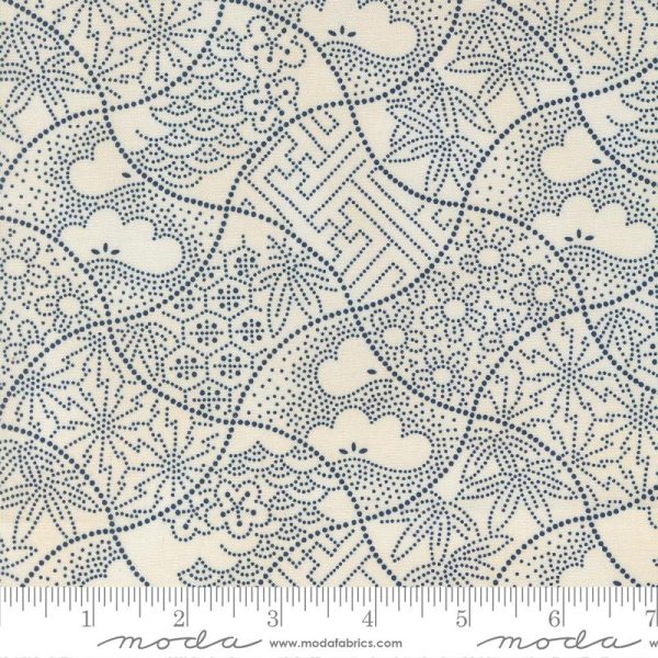 *Japanese - Moda Indigo Blooming - Japanese Weights with Traditional Motifs - 48094-18 - Sand-Midnight - Last 2 1 2 Yards Online