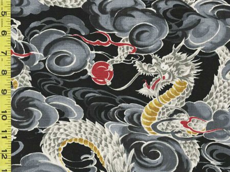 Japanese - KOKKA Todoroki Dragons in the Clouds - Dobby Weave - YGA-49110-3A40 - Black For Sale