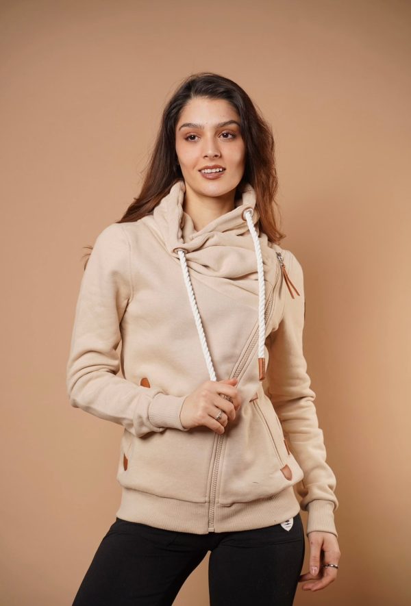 Hestia Sand Zip Cowl Neck Fashion