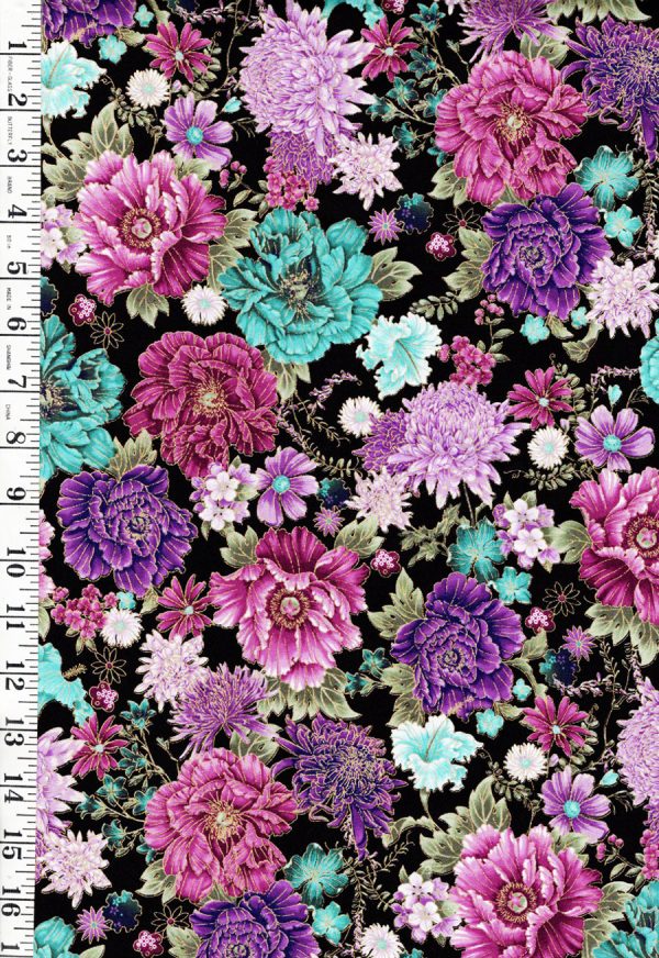 *Asian - SHIZUKA - Compact Floral Mums, Peonies & Blossoms - FLEUR-CM3163 - BLACK Supply