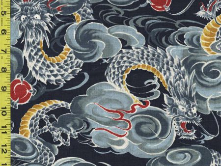 Japanese - KOKKA Todoroki Dragons in the Clouds - Dobby Weave - YGA-49110-3B32 - Indigo For Cheap