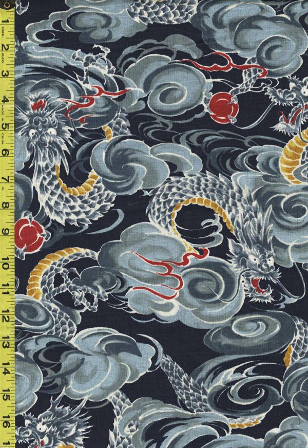 Japanese - KOKKA Todoroki Dragons in the Clouds - Dobby Weave - YGA-49110-3B32 - Indigo For Cheap