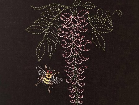 Sashiko - Pre-printed Panel - Sashiko Scenes - Wisteria & Bumblebee Online Sale