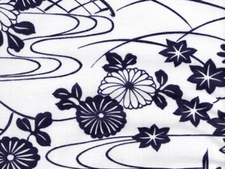 Yukata Fabric - 072 - Mums, Iris, Maples and River Swirls Online now